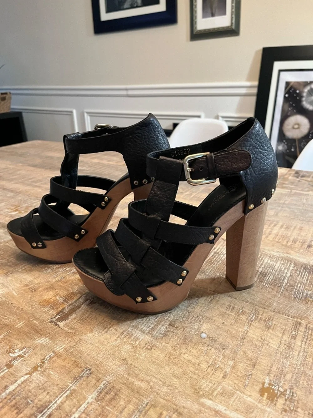 Vintage Dolce & Gabbana Studded Leather Wooden Platform Sandals - Size 39